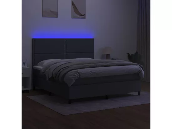 Sommier tapissier et matelas et LED Gris foncé 160x200 cm Tissu