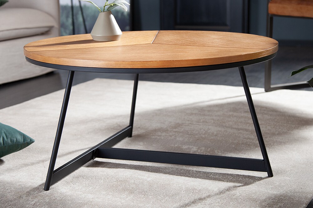 riess-ambiente Couchtisch OAK ELEGANCE - 80cm Eiche Holz-Design schwarzes Metallgestell rund
