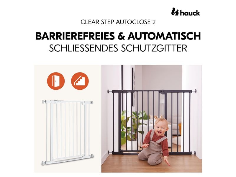 Hauck Türschutzgitter Clear Step Autoclose 2 Weiss 75 cm - Barrierefreies, automatisch schliessendes Tür- und Treppenschutzgitter-Set