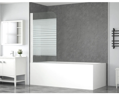 form&style badwand, 1-delig, ABETO, 750 x 1400 mm, glasdecor met horizontale strepen, profielkleur wit