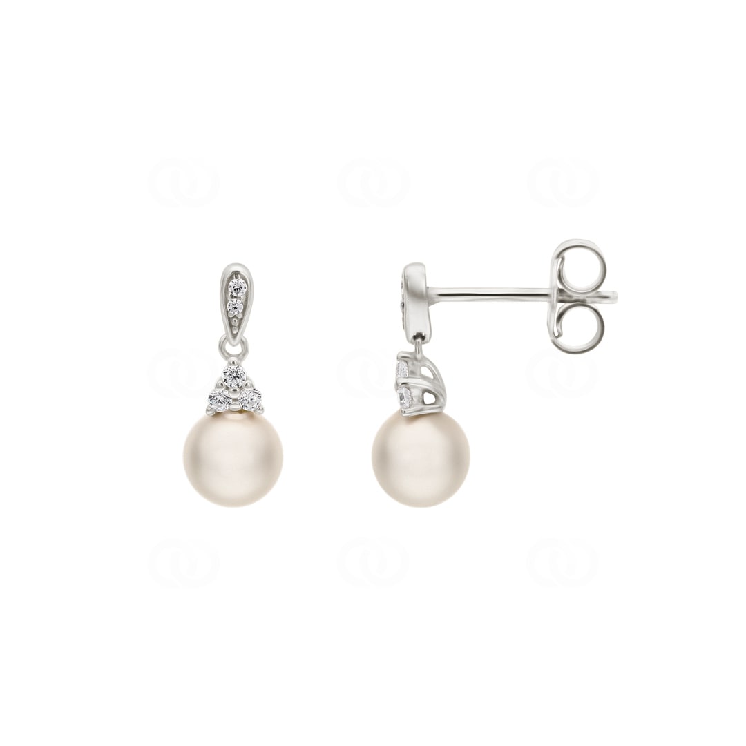 Ohrstecker 925 Silber rhodiniert mit Kunstperlen 6mm & Zirkonia