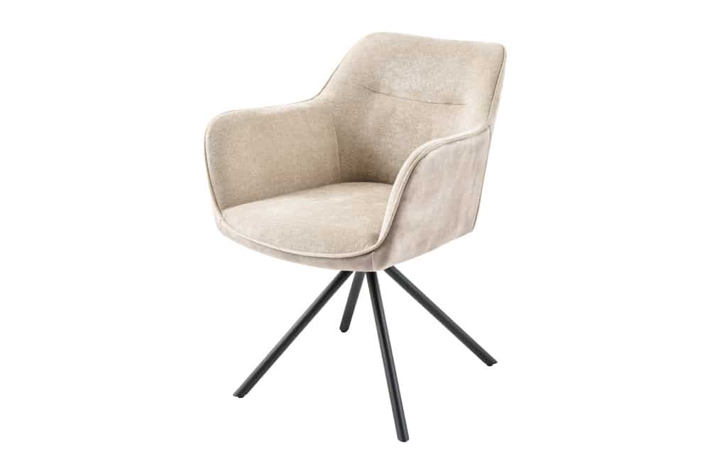 Drehbarer Stuhl VERONA champagner beige Samt Strukturstoff mit Armlehne Metallbeine schwarz