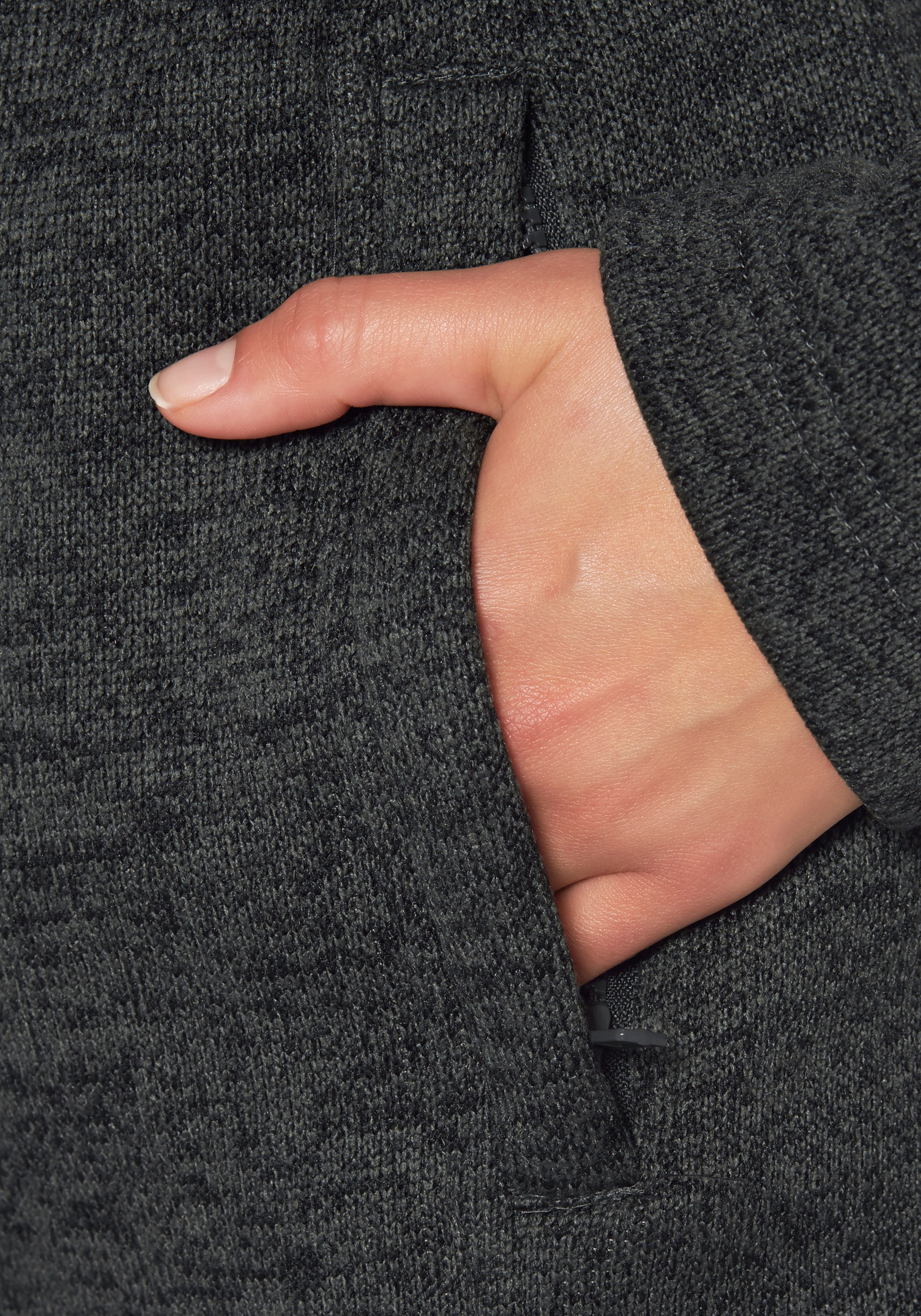 Polarino Strickfleecejacke mit Kapuze für den Übergang,  aus Strickfleece,  atmungsaktiv