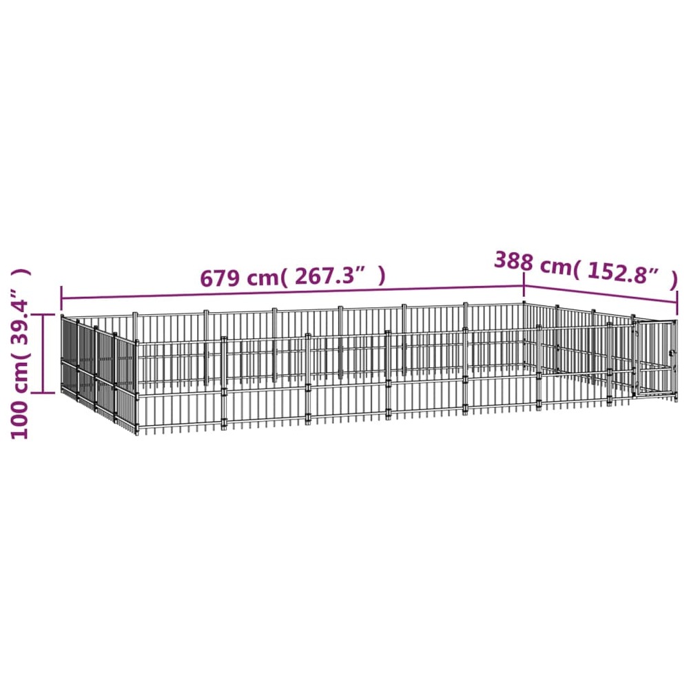 Chenil d'extérieur pour chiens acier 26,35 m²