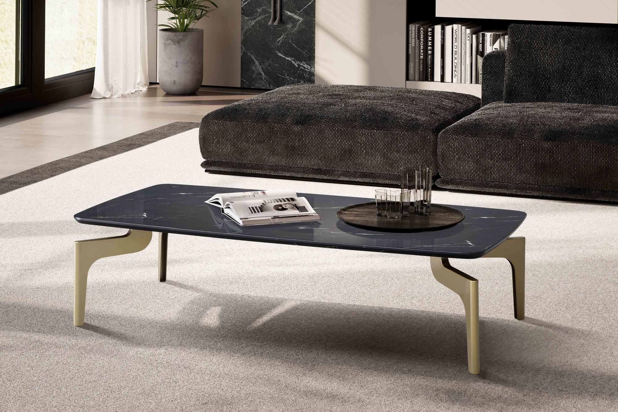 Couchtisch FineBuy Wohnzimmertisch Marmor Optik Schwarz Sofatisch 120 cm Tisch