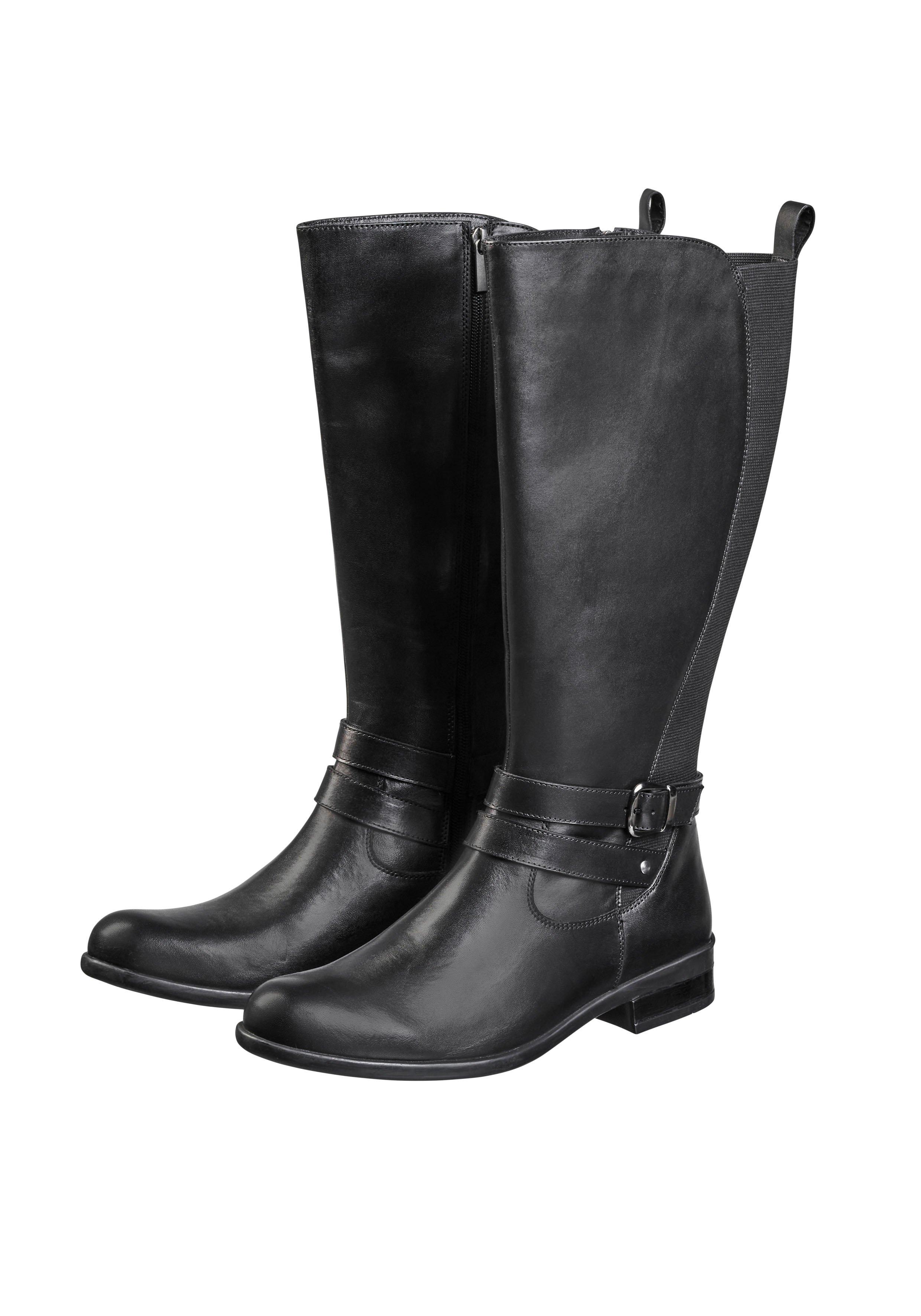 Weitschaftstiefel mit Stretcheinsatz hinten, aus Leder