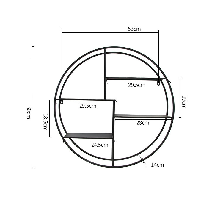 (Ø60cm) Metall Wandregal Home Deko Rundes Schwebe Regal mit 4 Ebenen - Schwarz