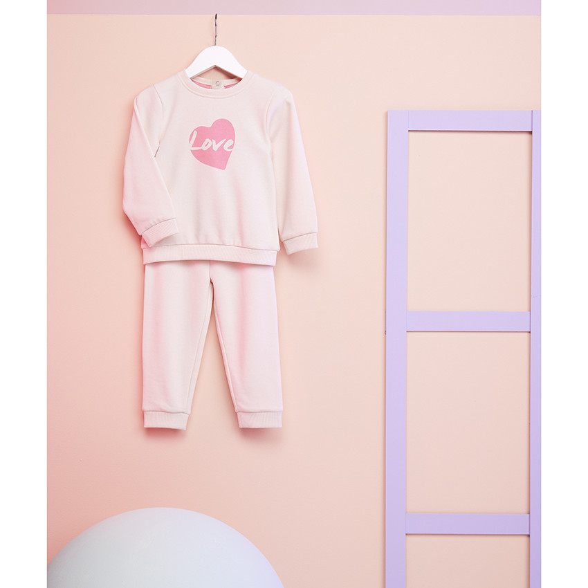 Ensemble en molleton sweat print love + jogging pour bébé fille