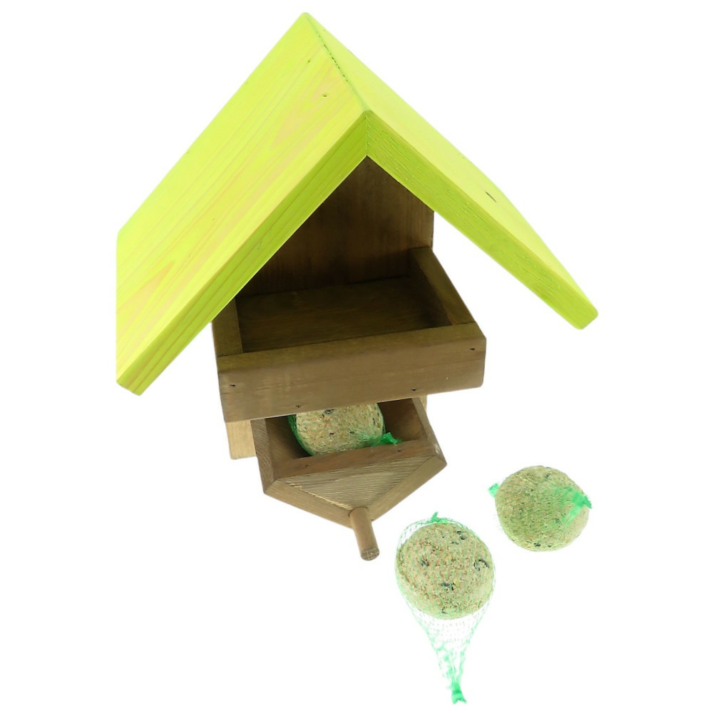 Mangeoire graines et 4 boules de graisse pour oiseaux, 24 x 15 x 30 cm.