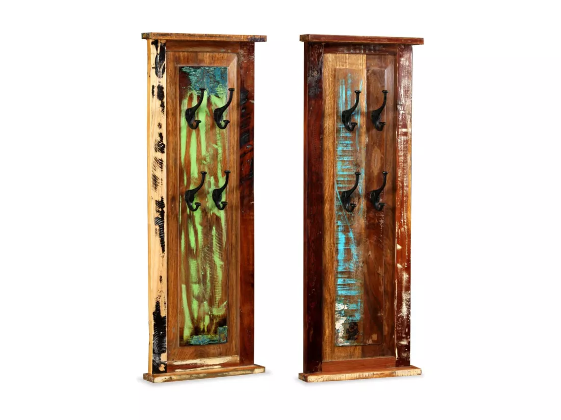Porte-manteau 2 pcs Bois de récupération massif 38x100 cm