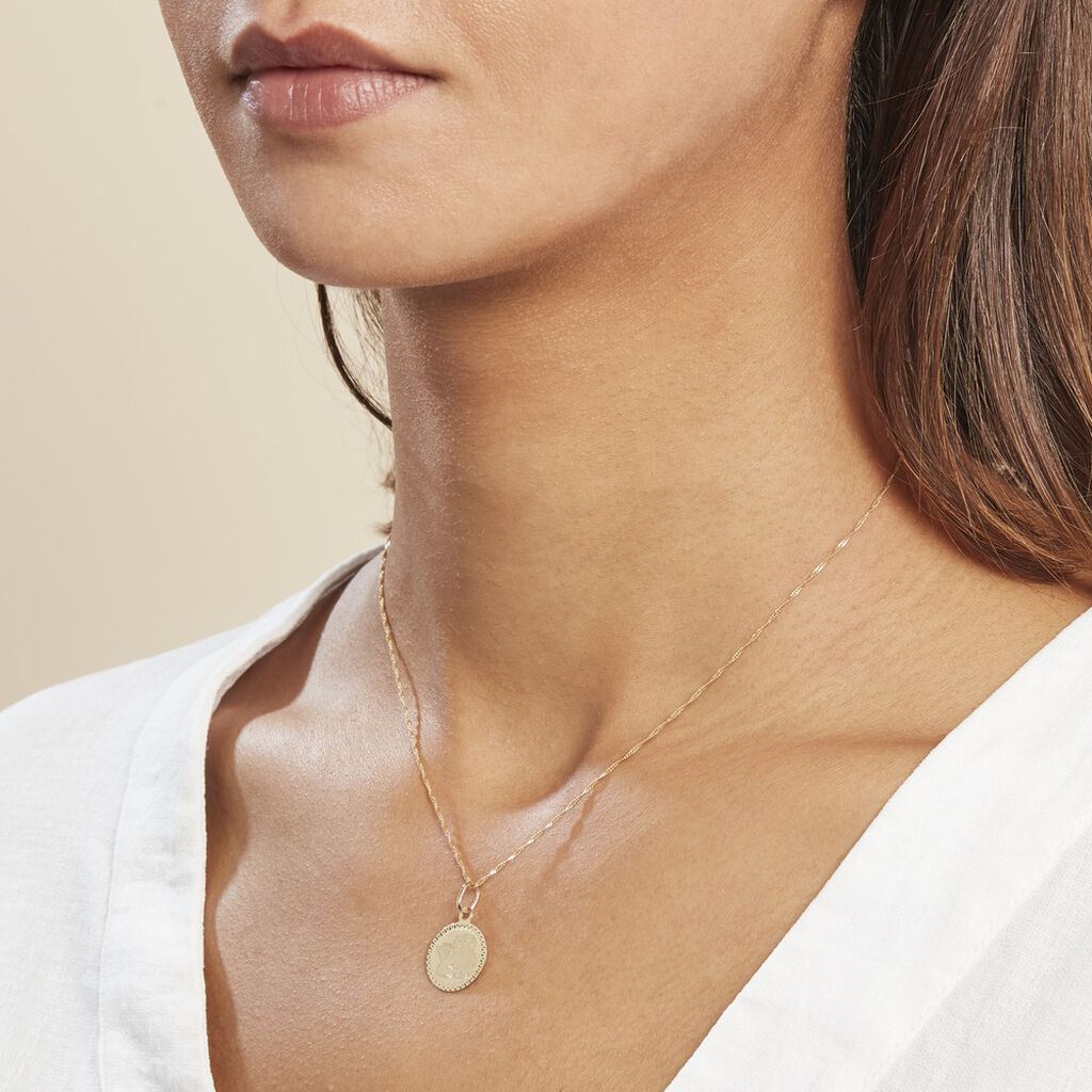 Pendentif Ange Rond Cisele Or Jaune