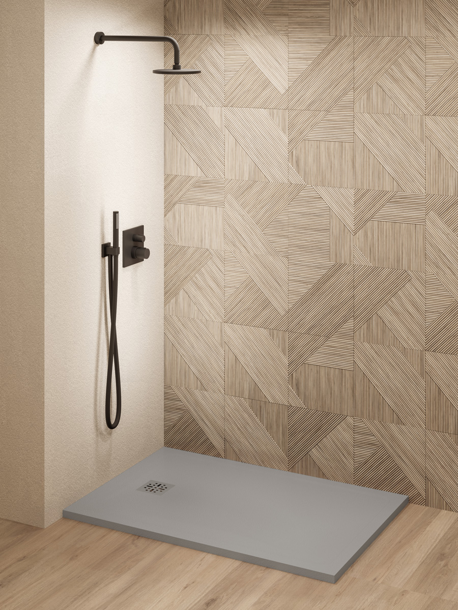 Saniclear Lino douchebak 100x70cm met stone finish lichtgrijs
