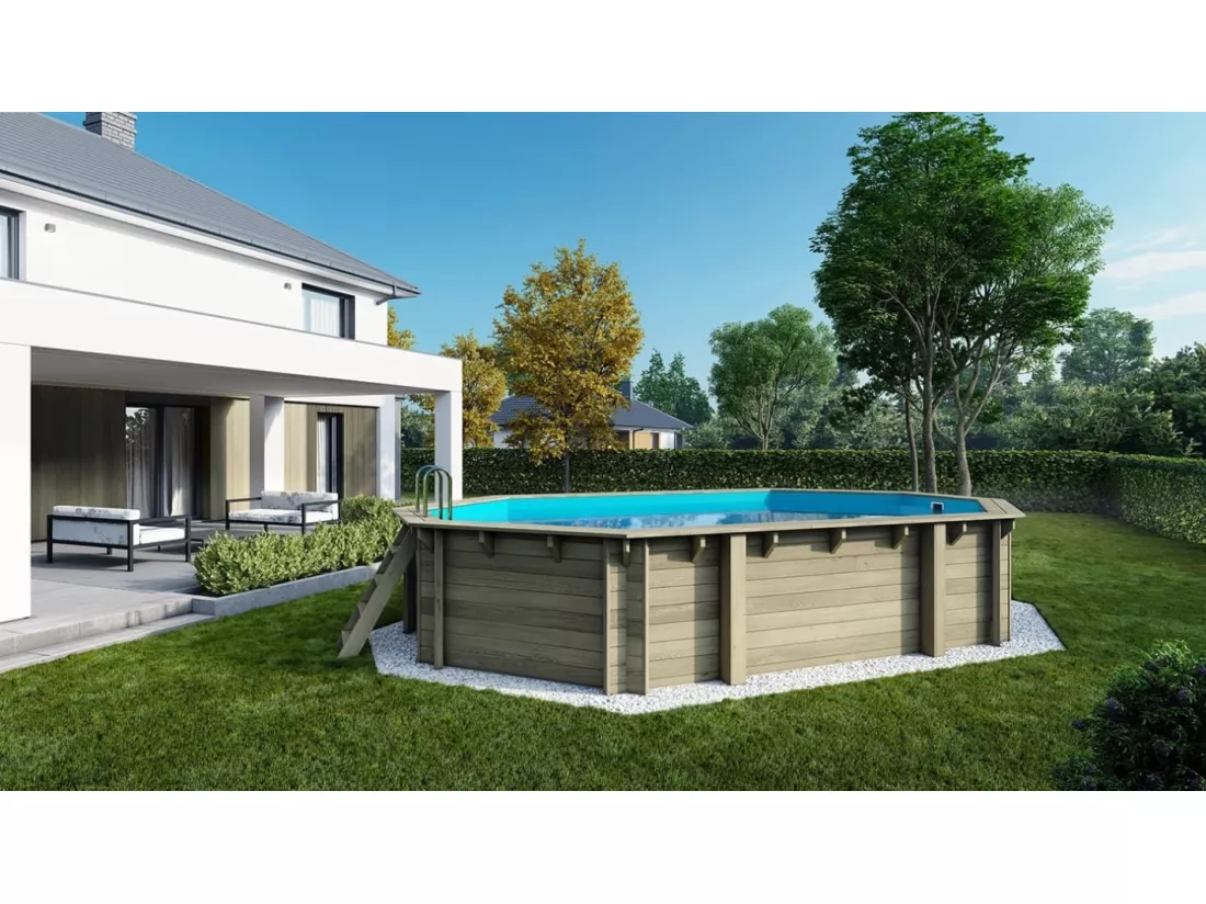 Piscine en bois 6,57x4,07 - H.1,20 m - avec filtration et coffre - BAS748OSPI+SZA - ALTANKA