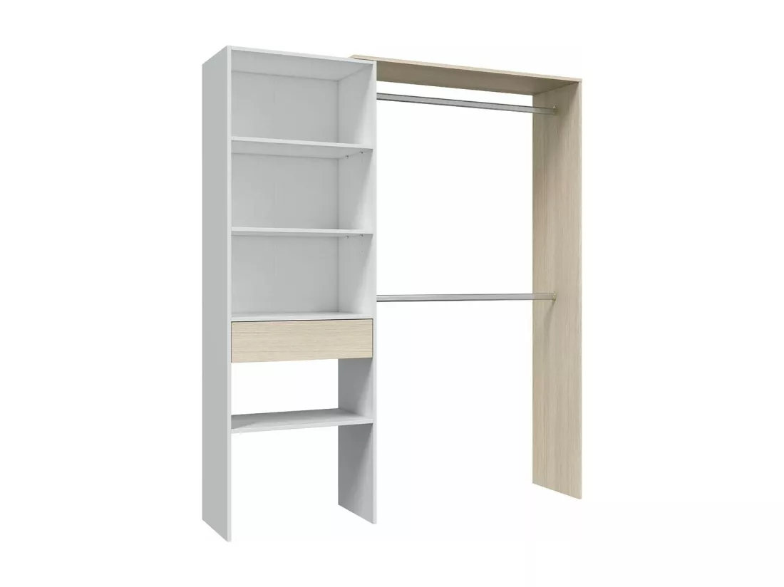 Armoire dressing décor blanc et chêne - H187 cm
