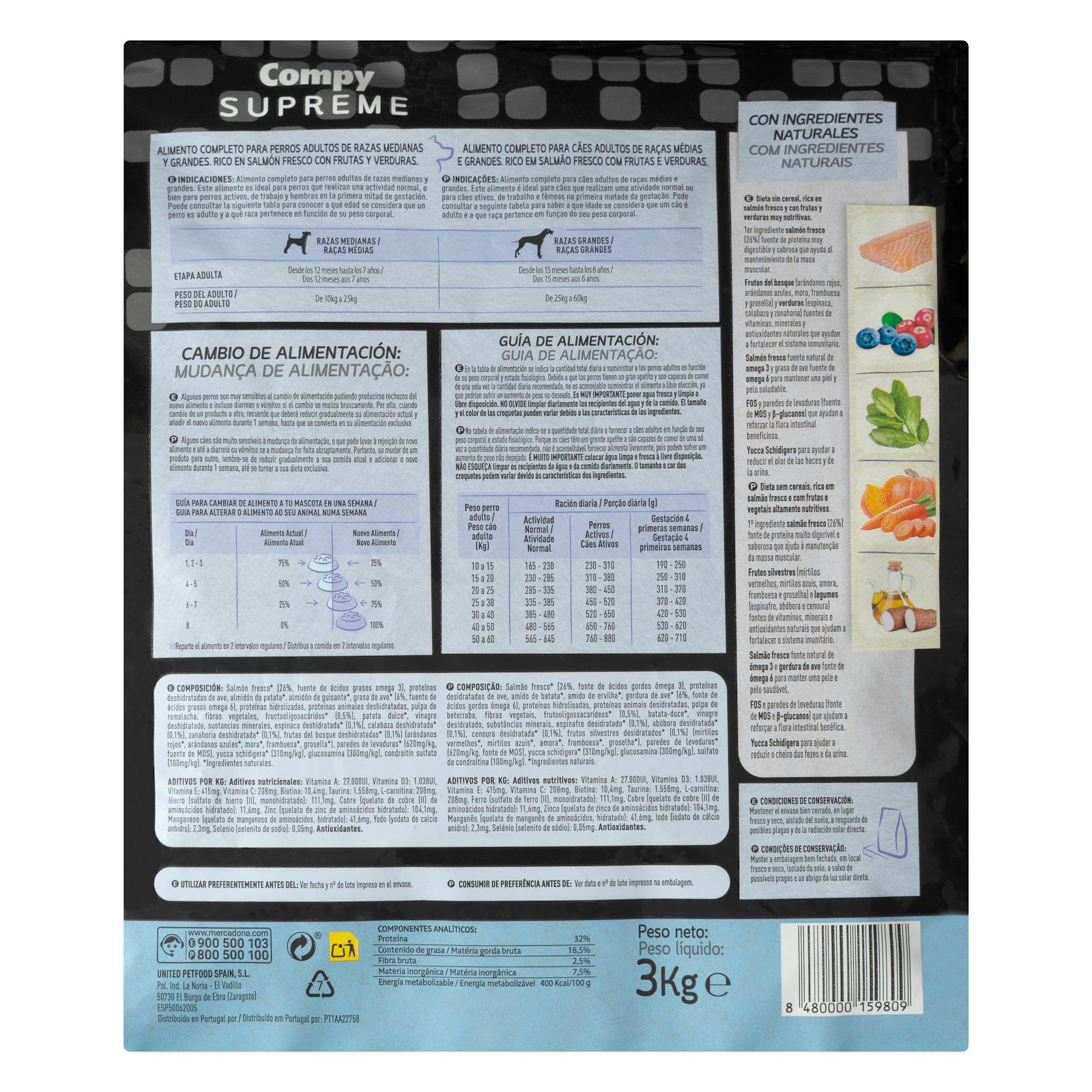 Nourriture pour chien adulte Supreme Compy au saumon frais et aux fruits et légumes