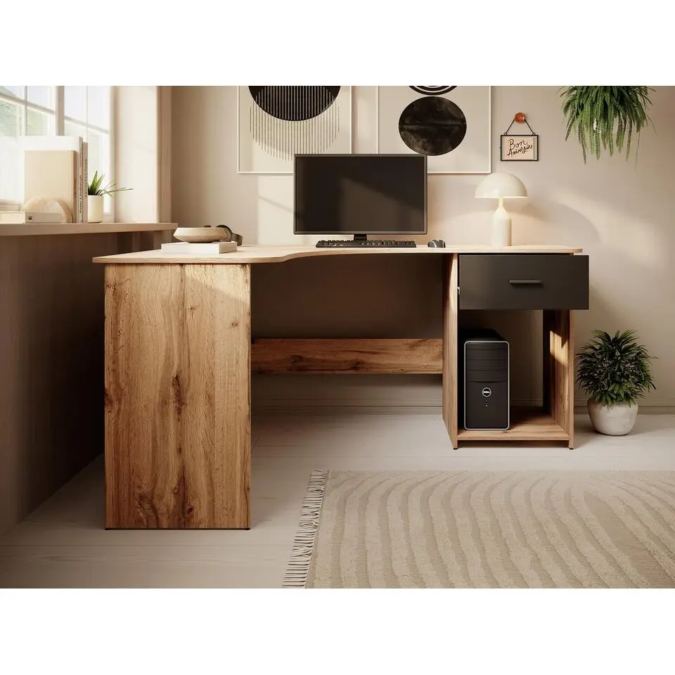 Meubella - Bureau Ciudad - Eiken - Zwart - 155 cm