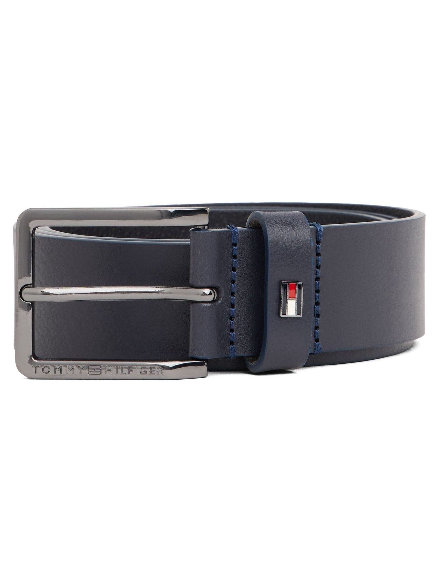 Blauw - Tommy Hilfiger leren riem met geëmailleerde vlag