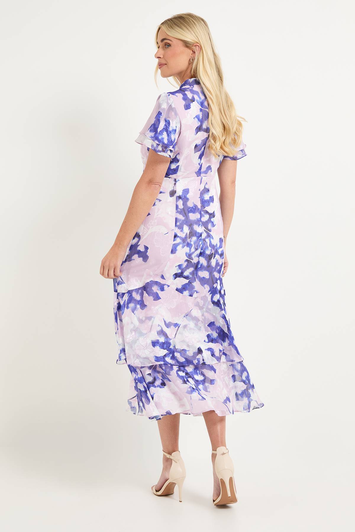 Wallis Robe Midi À Volants Avec Motif Floral Dévoré Petite Taille
