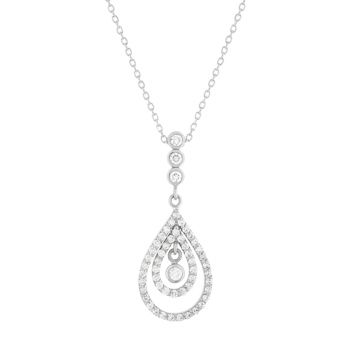 Collier or 375 blanc zirconias 44,5 cm
