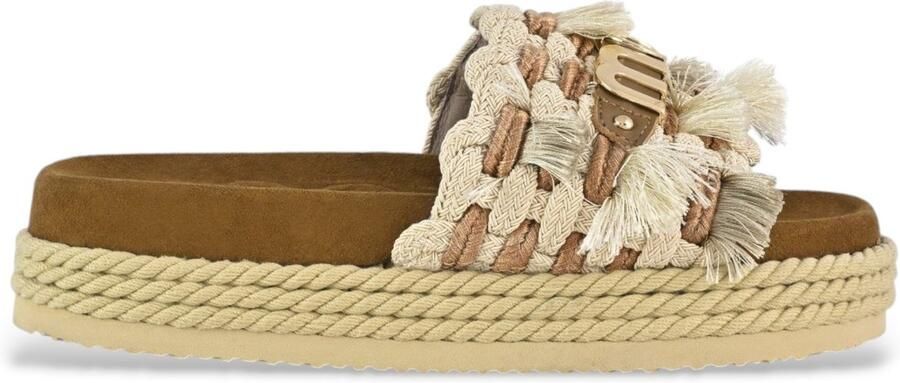 MOU Slippers Dames Monoband Rope Sandal Fringes Maat: 40 Materiaal: Raffia Kleur: Bruin