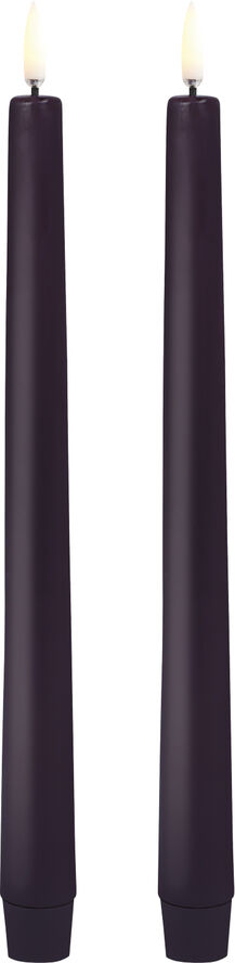 Uyuni LED taper candle, Plum, smooth, 2-pack, 2,3x25 cm Plum