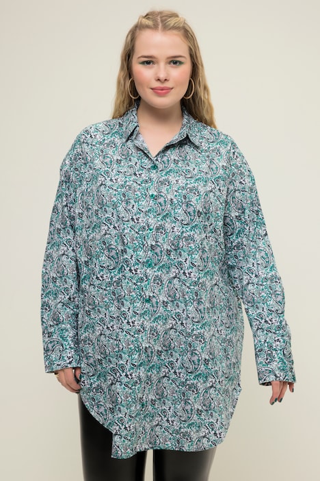 Hemdbluse, oversized, Paisleylprint, Knopfleiste, Hemdkragen