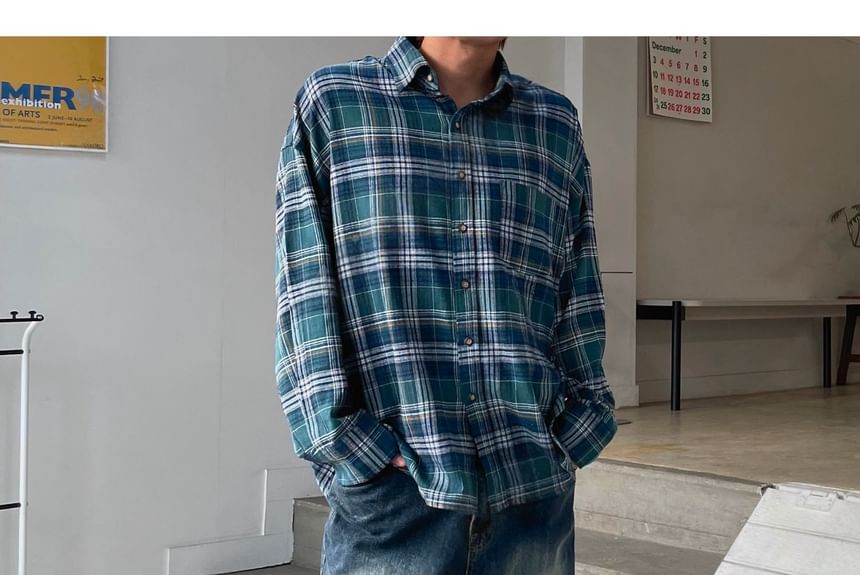 SeoulPop - Unisex geruit overhemd met lange mouwen en losse pasvorm