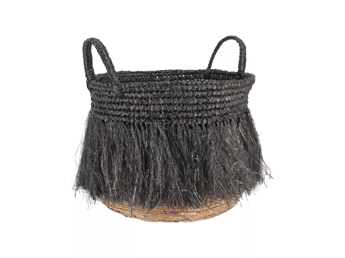 Now's Home - Panier Naturel A Franges Noires Grand Modele O36 X Ht39 Cm Tym