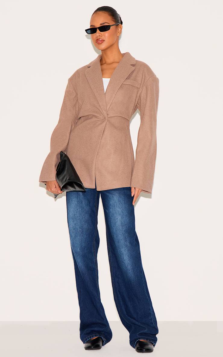 Marron Blazer Cintré Effet Laine