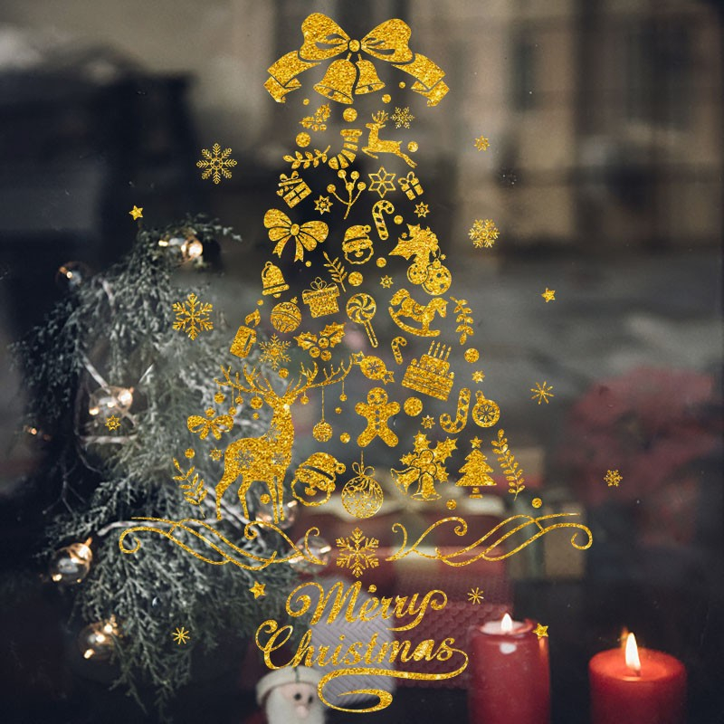 Weihnachtsbaum Fenster Aufkleber Fenstersticker Folie Weihnachtsdekoration - Gold