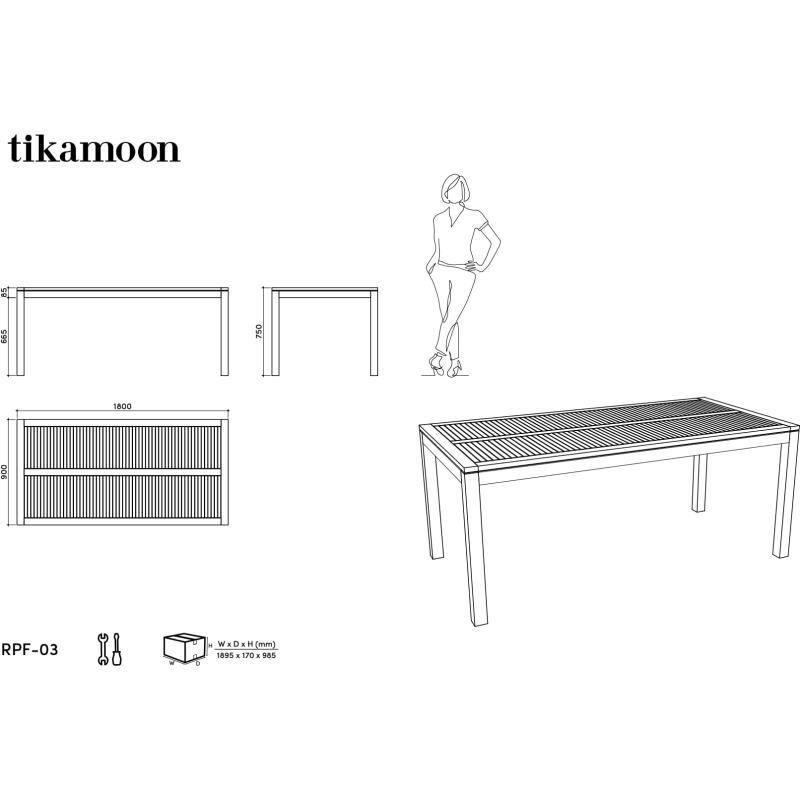 Table de jardin Teo en teck massif 180 x 90 cm