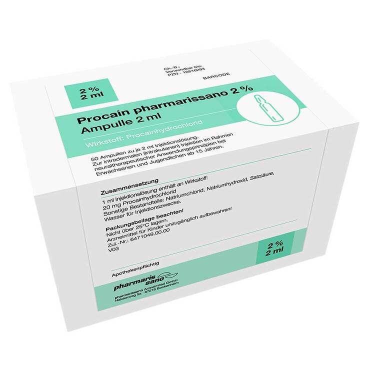 Procain pharmarissano 2% Injektionslösung Ampullen 2 ml, 50X2 ml
