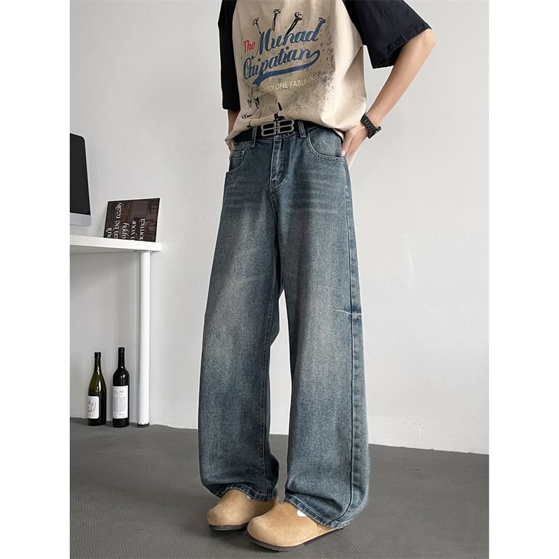 Plummie - Mid Rise Washed Wide Leg Jeans