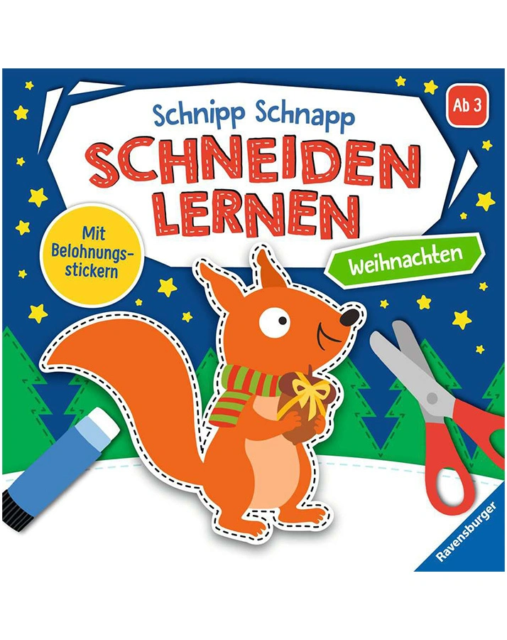 Ravensburger Schnipp-Schnapp Schneiden lernen Weihnachten - Schneiden und Kleben ab 3 Jahren - Block mit Belohnungsstickern und Profi-Urkunde - Perforierte Seiten
