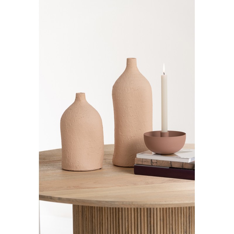 Vase col bouteille en céramique beige 16x16x28 cm