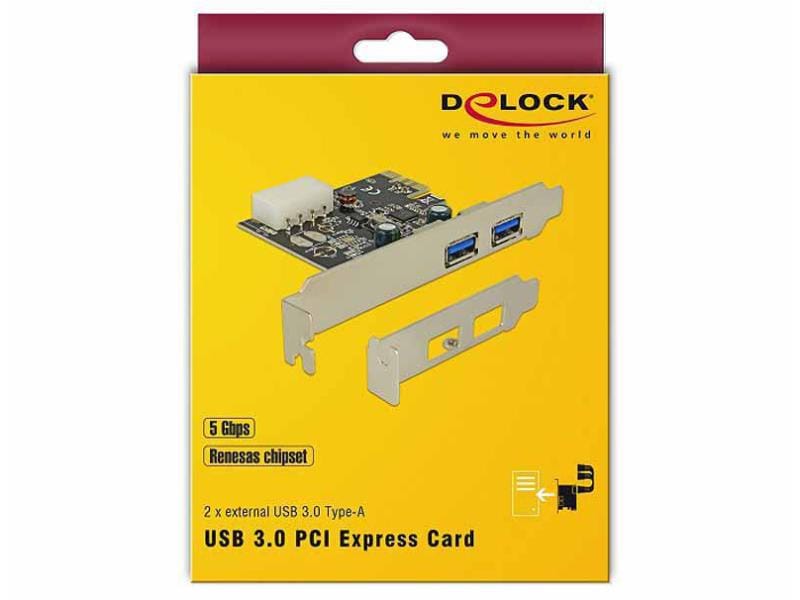 Delock PCI-Express-Karte USB 3.0 Typ-A   LowProfile PCI-Express-Karte, 2x USB 3.0 (extern), inkl. Low-Profile-Blende