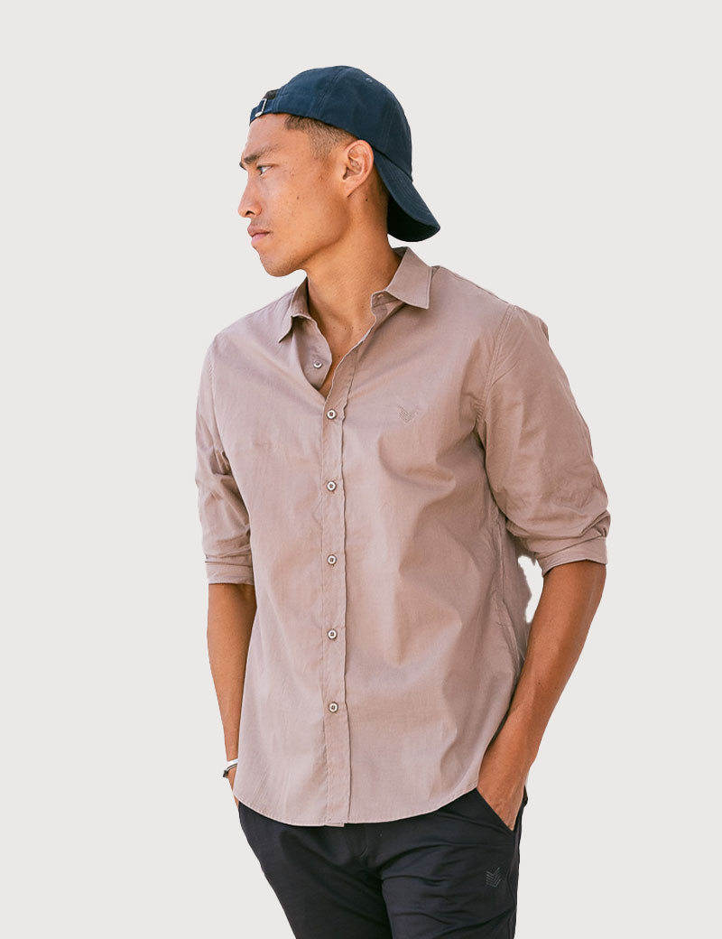 HBT CHEMISE HOMME COTON CHARLIE MANCHES 3/4 MARRON