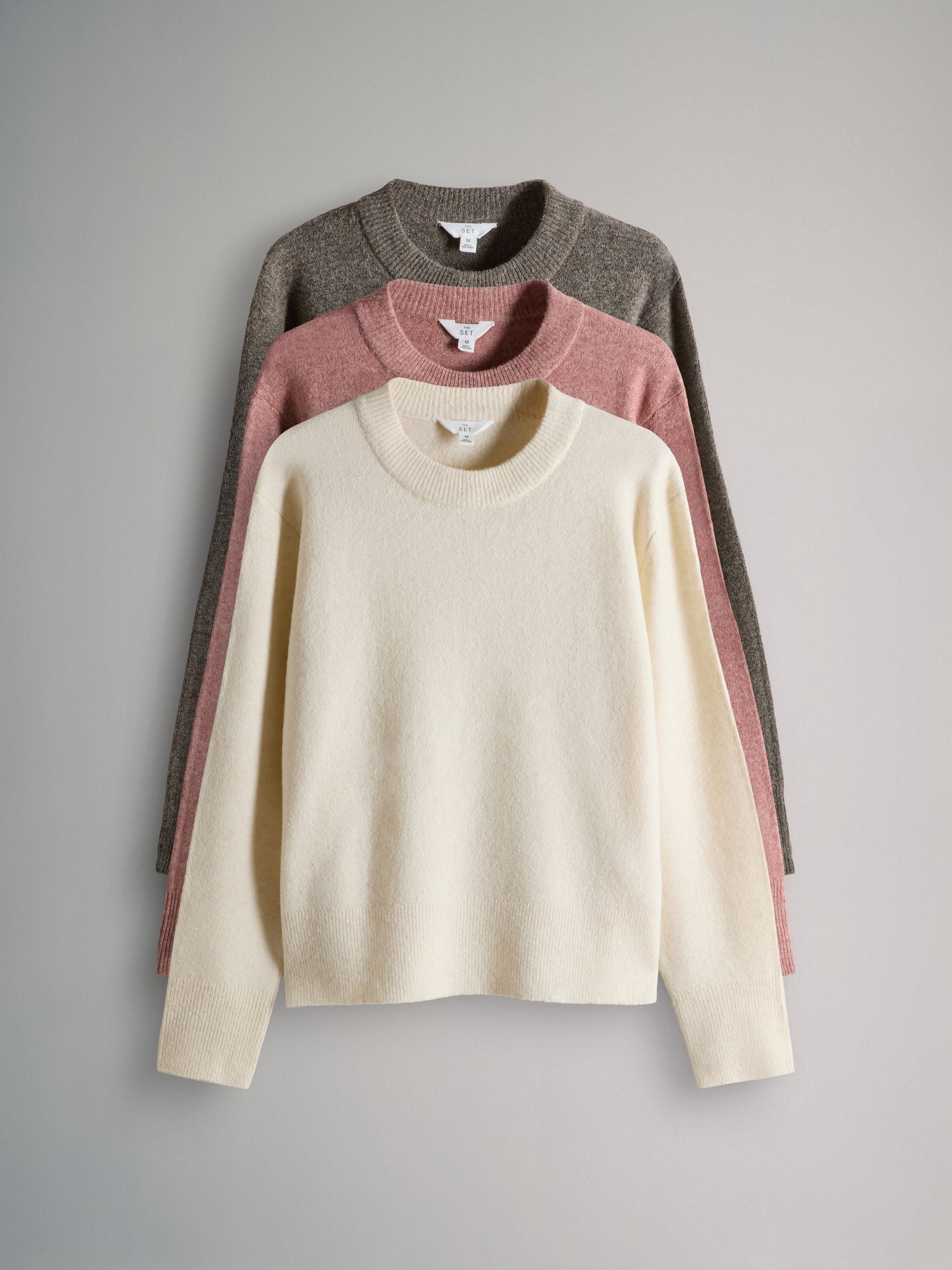 Bruin/donkerroze/crèmekleurig - The Set 3 Pack Crew Neck Knitted Jumpers with Wool