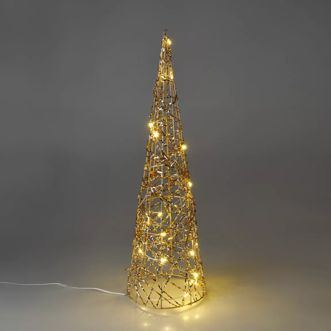 Cône lumineux à piles 20 LED (H40 cm) Christmas Or et blanc chaud