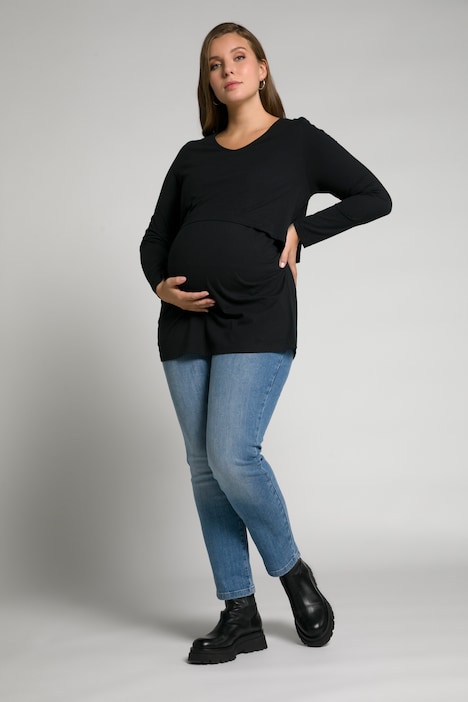 Bellieva-Shirt, elastische Raffungen, 3/4-Arm, GOTS