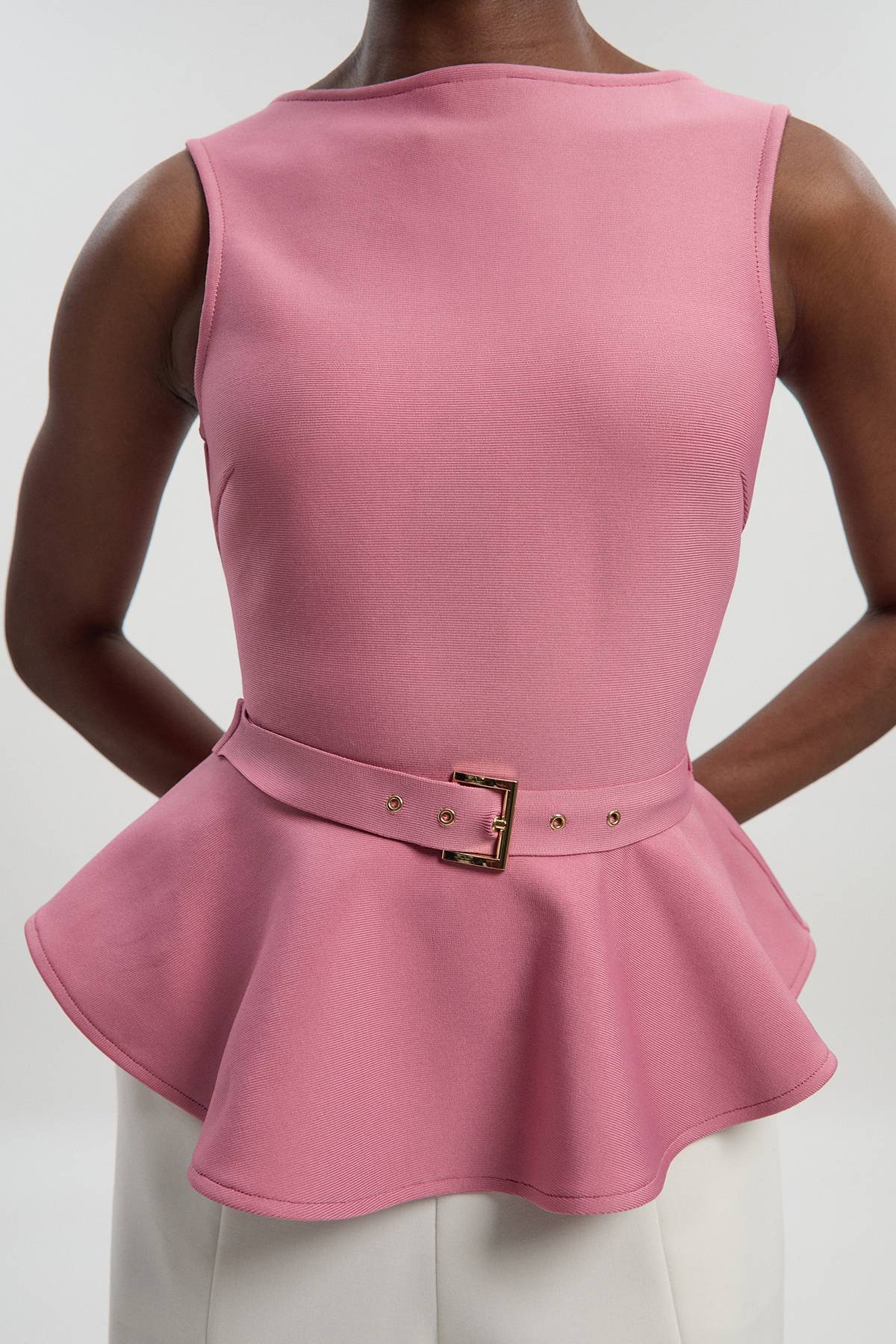 KarenMillen Haut en Maille Bandage à Basque Ceinturé Près du Corps