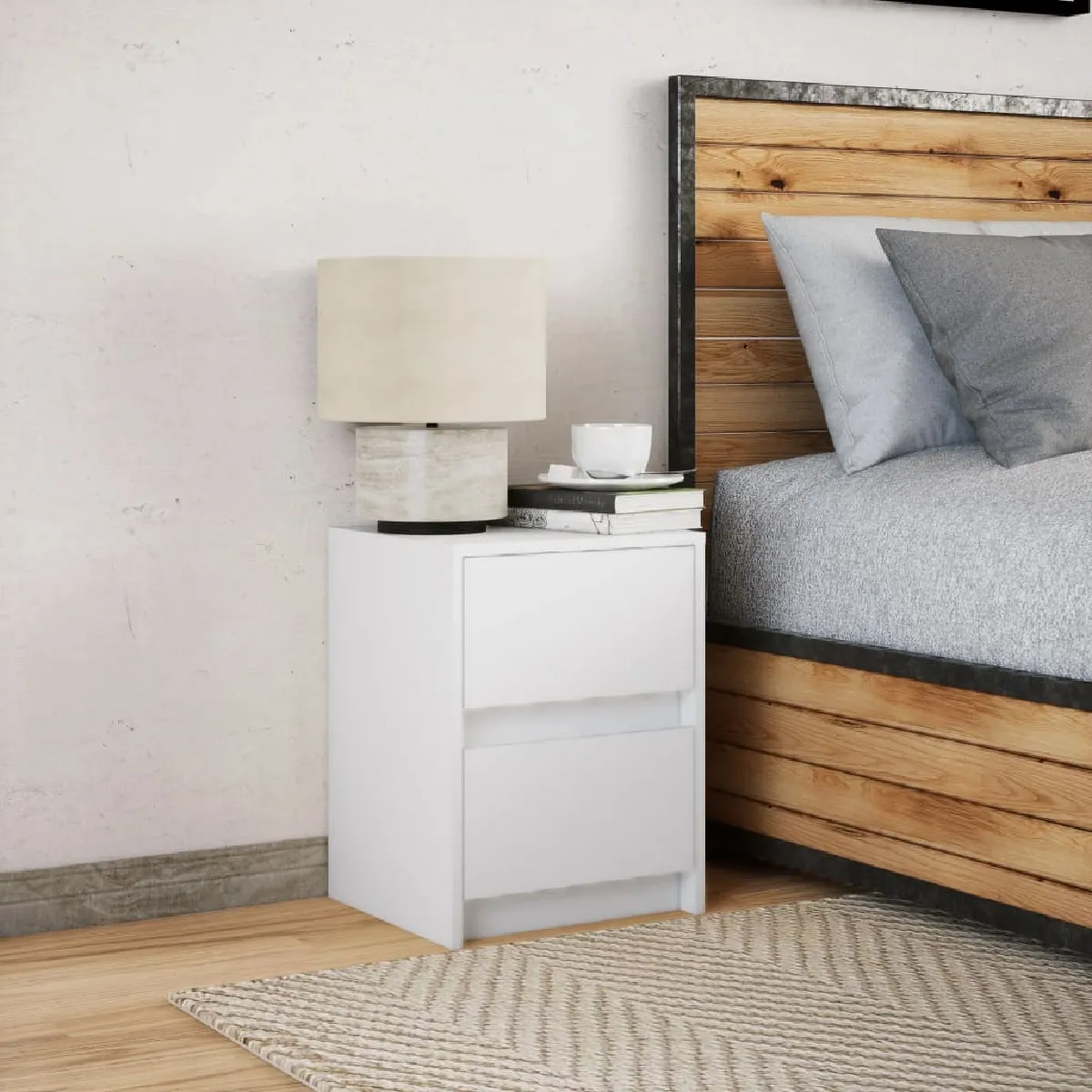 vidaXL Armoire de Chevet LED - Blanc Bois d'Ingénierie
