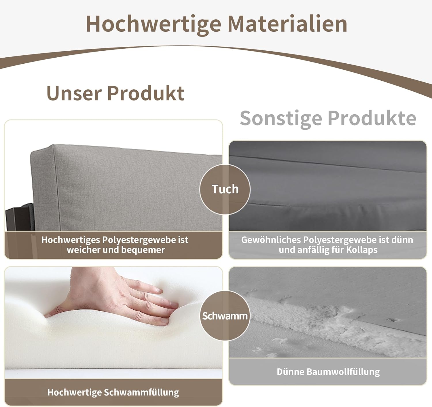 4-Sitzer-Gartenmöbel-Set mit Kissen, Seil-Lounge-Set inklusive 2-Sitzer-Sofa, 2 Sesseln und Tisch für den Außenbereich, Terrasse, drinnen (grau)