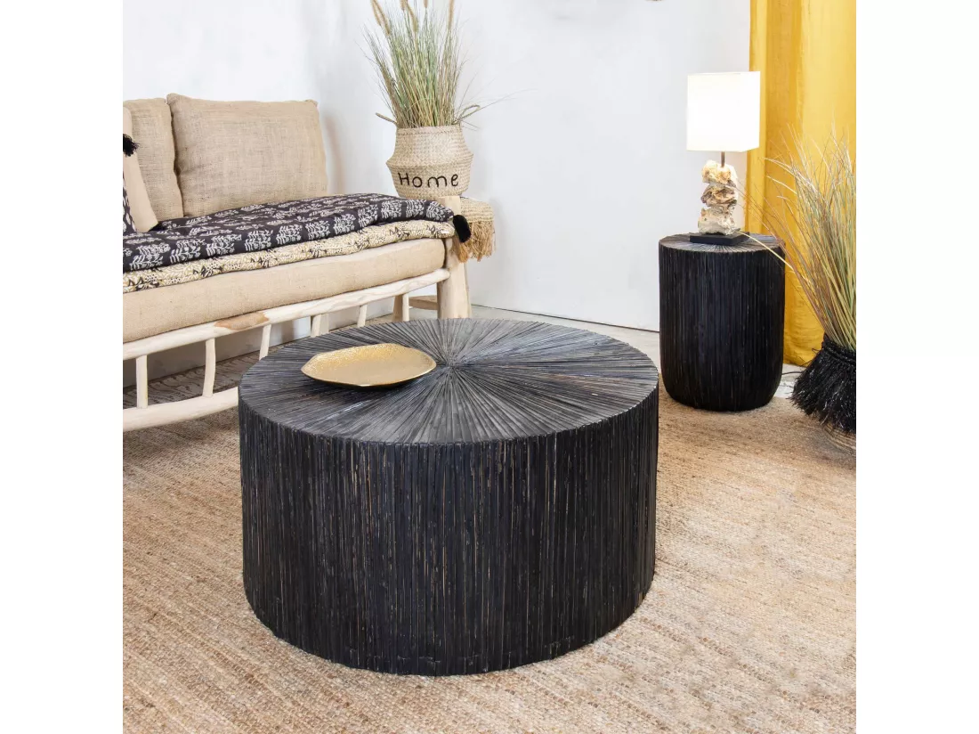 Now's Home - Table Basse En Bois Et Feuilles De Cocotier O75cm Et H35cm -tupai