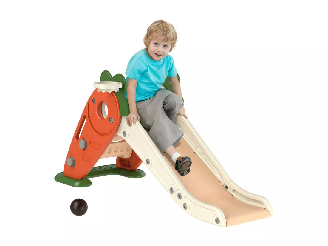 Toboggan pliable enfant 12-36 mois - panier basket, balle inclus - usage intérieur extérieur - HDPE orange beige