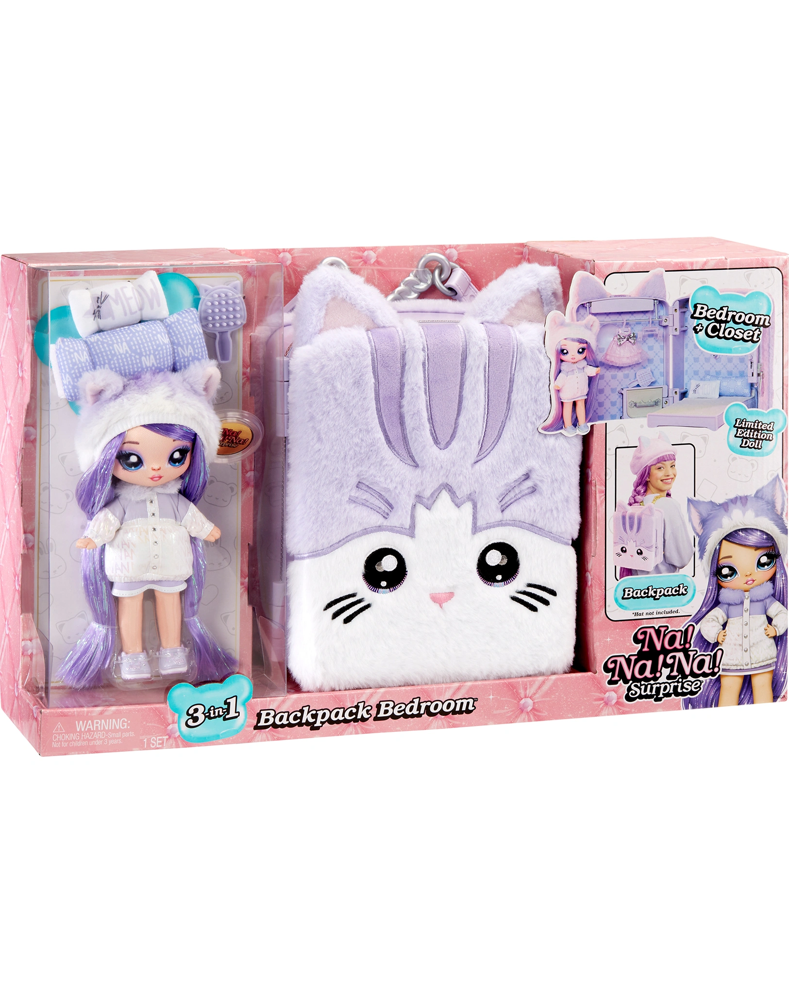 Puppen-Zubehör BACKPACK BEDROOM - LAVENDER KITTY 3in1