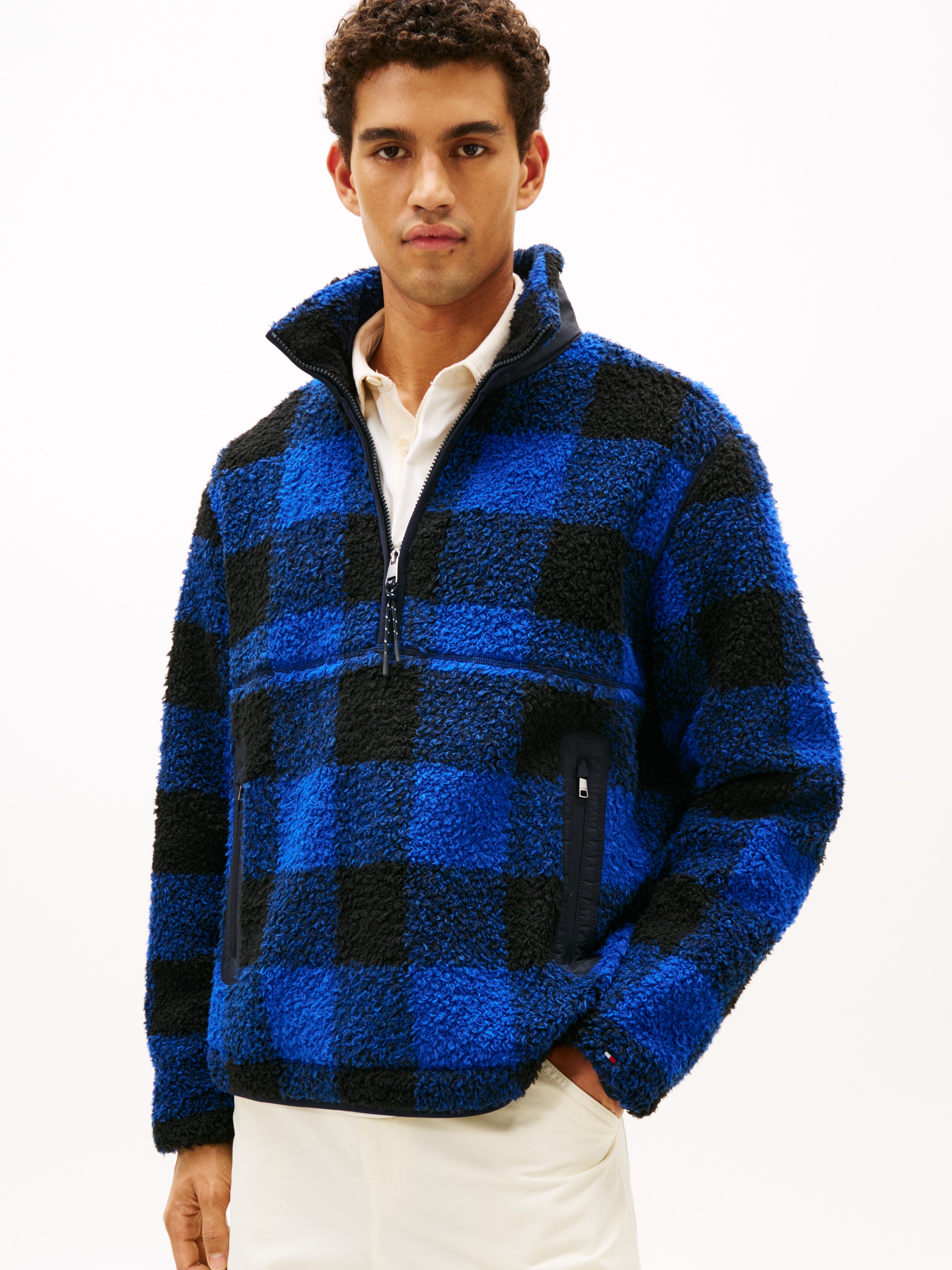 Tommy Hilfiger Fleecepullover »TEDDY FLEECE CHECK PULL OVER«, Regular fit mit Rundhalsausschnitt