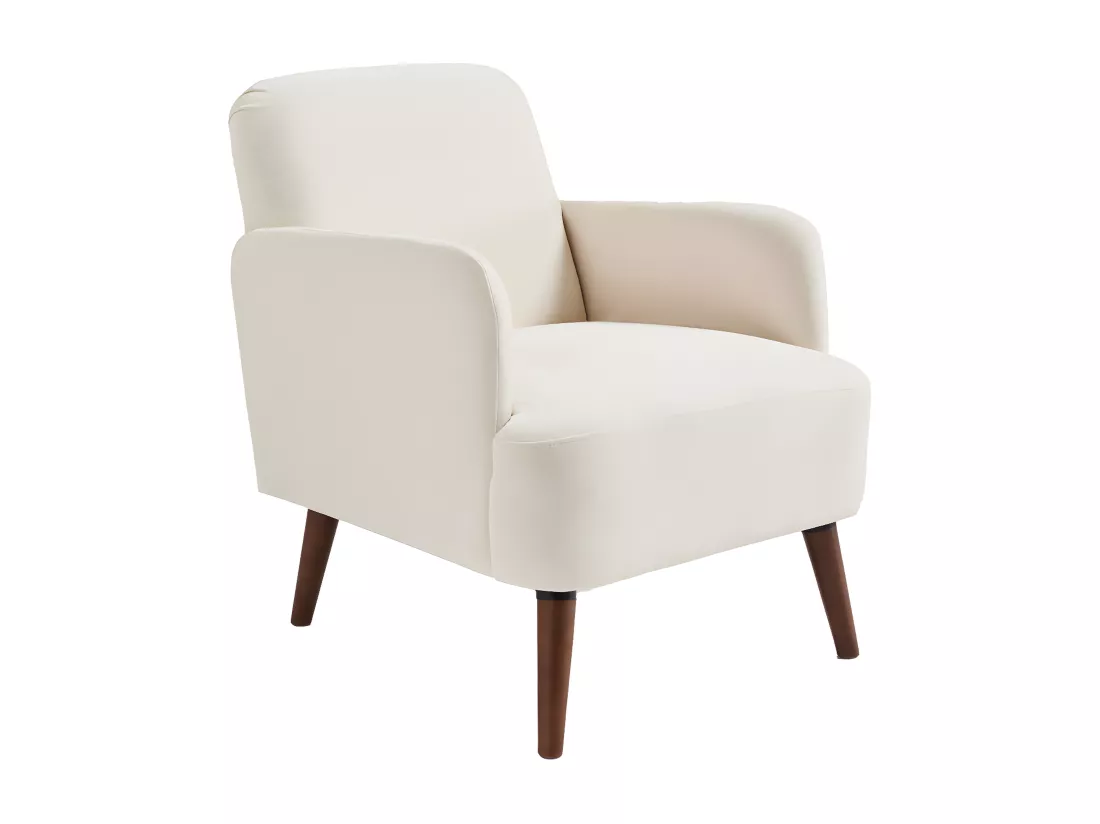Brooks - Fauteuil rétro en tissu chenille pieds bois foncé - Écru