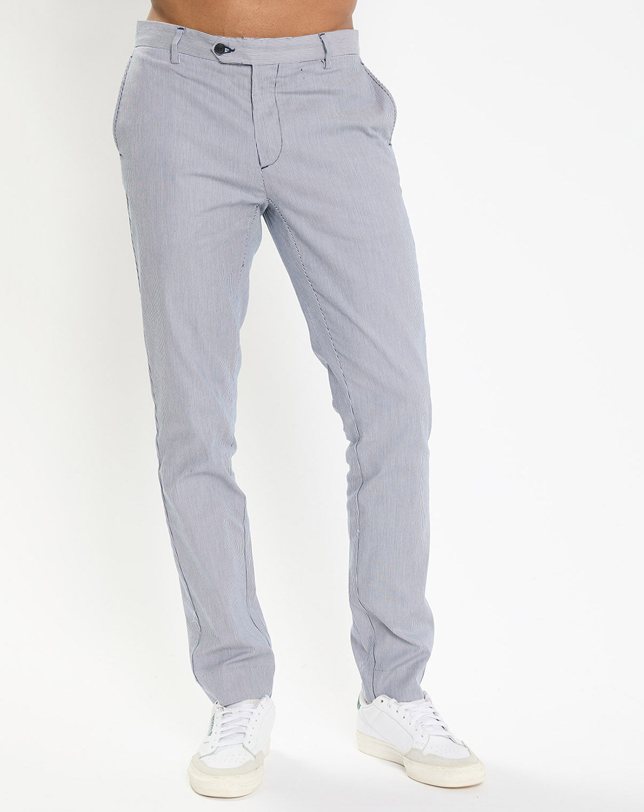 Hackett London Pantalon en Coton & Lin chino Regular Fit Milleraie bleu/blanc