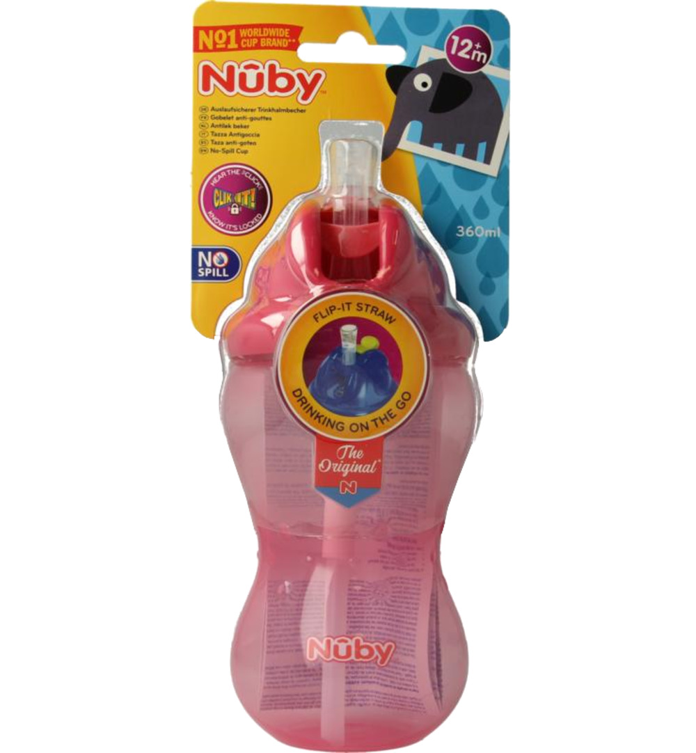 Nuby Flip it 360ml 12+ maanden roze (1 stuk)
